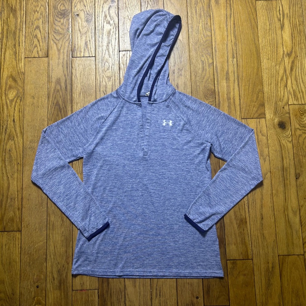 Under Armour HeatGear Hoodie Womens Small Blue Space Dye Heather Long Sleeve Top
